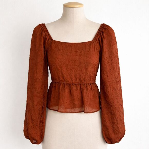 Gilli Tops - Gilli Top Size Small Peasant Smocked Back Square Neckline Crinkle Smocked Back